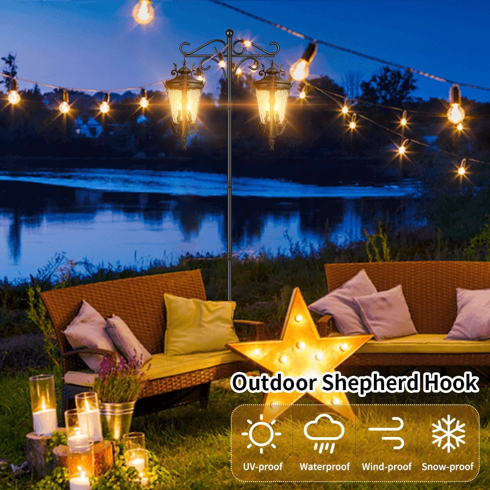 KOLAKO Bird Feeder Pole Stand, 195cm Bird Feeding Station, Heavy Duty Free Standing Shepherd Hook for Outdoor Garden Light Lantern Metal Hanger, Black