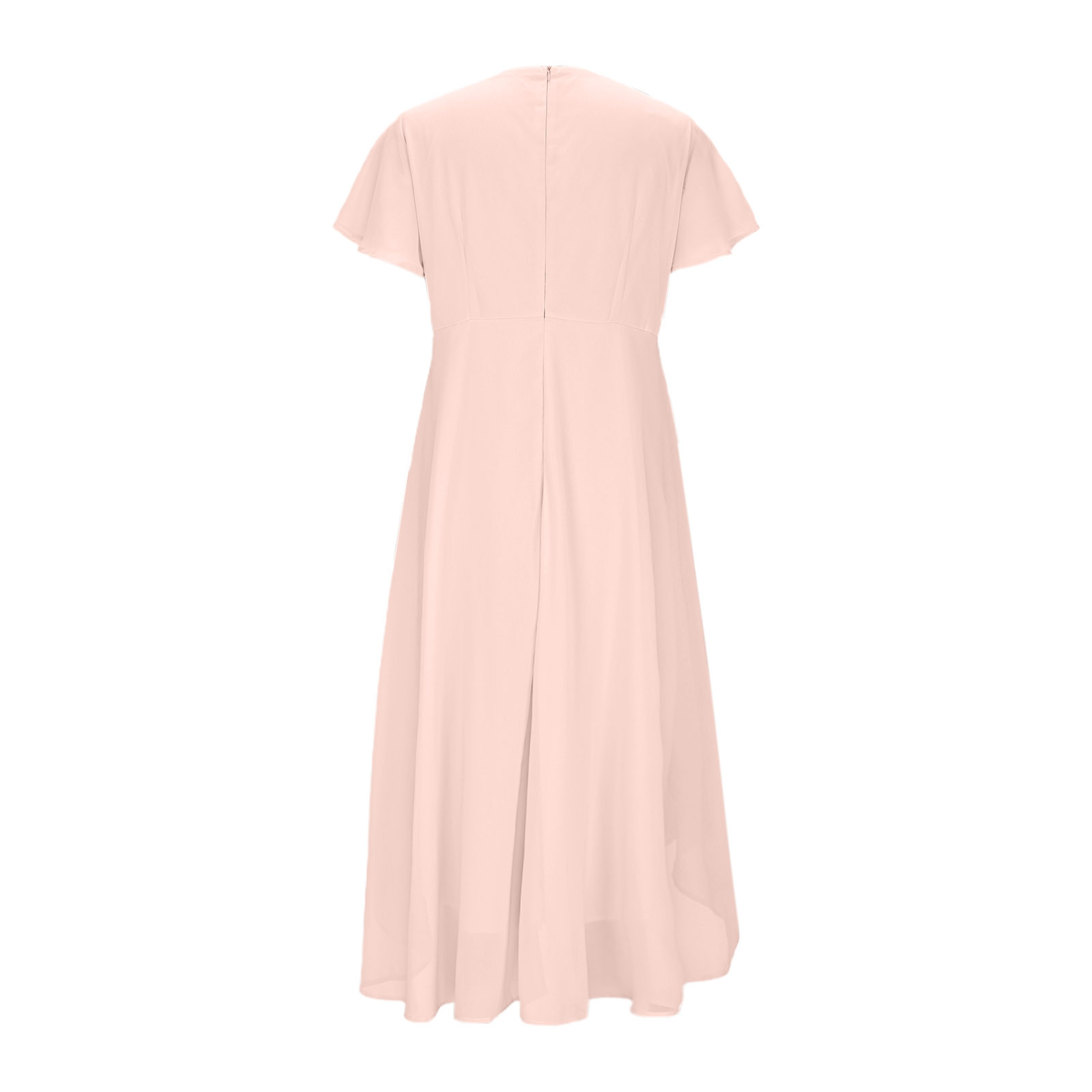 gljltg Women's Solid Color Ruffle Sleeves Pleated V-neck A-line Mid Length Short Sleeve Dress for Women, Girl, Spring, Summer, Suitable for Casual, Daily, Birthday, Dating, Dance