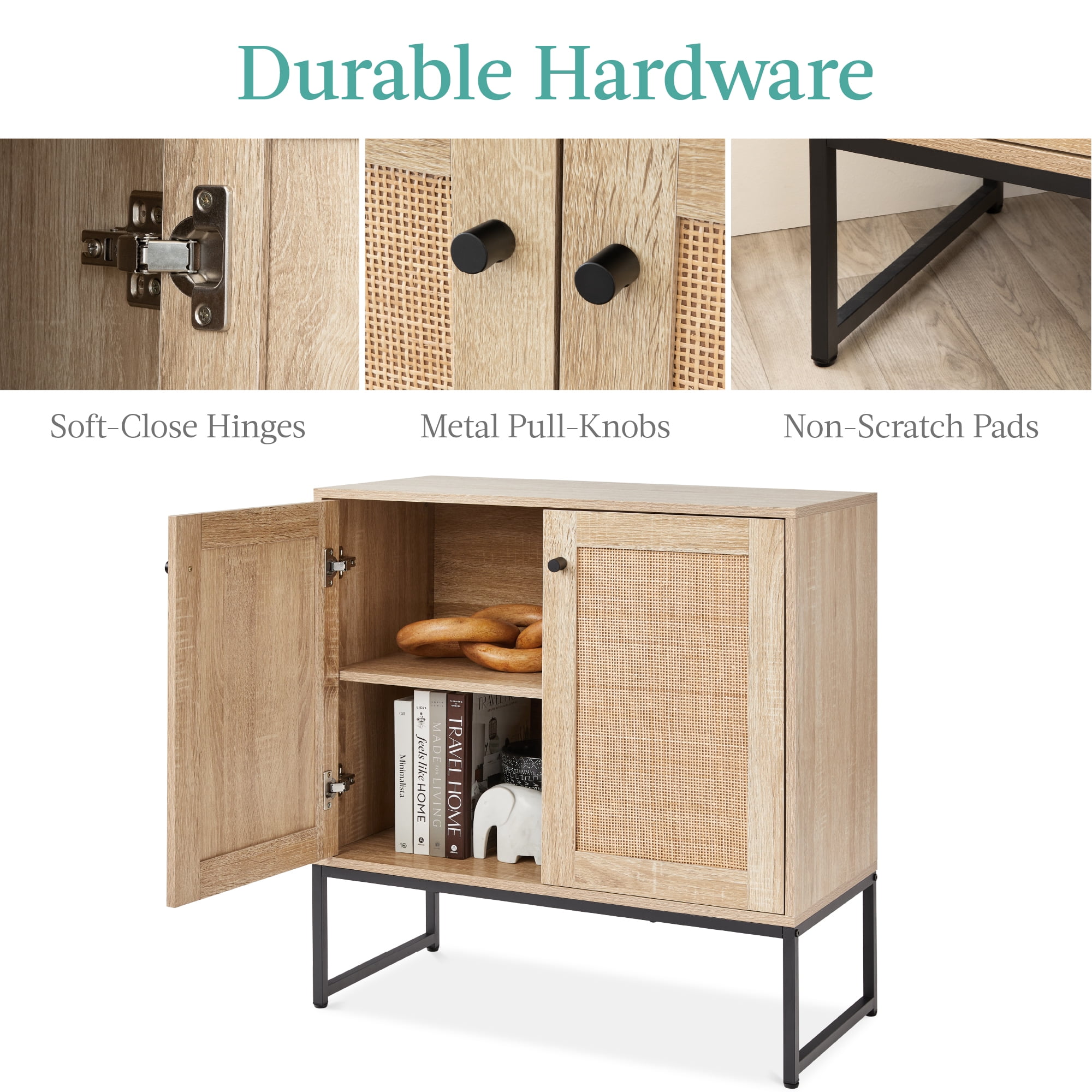 Best Choice Products 2-Door Rattan Storage Cabinet, Accent Furniture, Cupboard w/ Non-Scratch Foot Pads - Natural