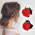 thumbnail image 2 of Unique Bargains 1 Pc Cute Rose Pearl Scrunchie Hair Elastic Band Red, 2 of 5