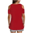 thumbnail image 6 of Hfnxid Shirt for Womens Cold Shoulder V Neck Tops Lightweight Comfy Short Sleeve Shirt Summer Solid Color Tunic Basic Tees Red M, 6 of 8