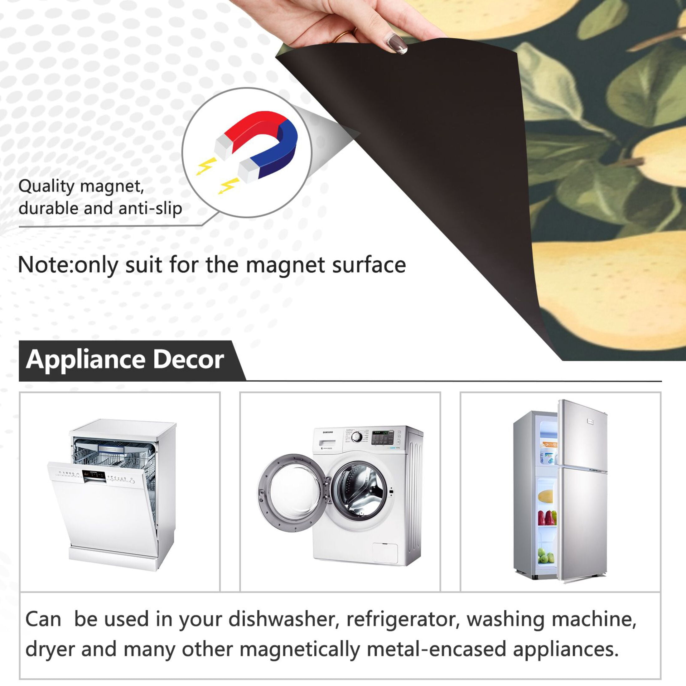 Dishwasher Magnetic Sticker 23x26 Inch Refrigerator Magnetic Sticker Washing Machine Magnetic Sticker Kitchen Panel Magnetic Sticker Home Decor Cute Cartoon Pear
