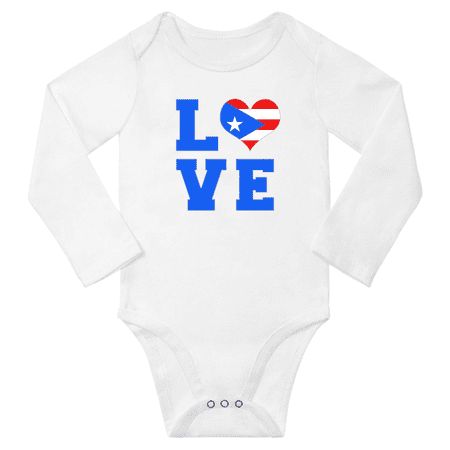 

Love Puerto Rico Heart Flag Baby Long Slevve Rompers (White 3-6 Months)