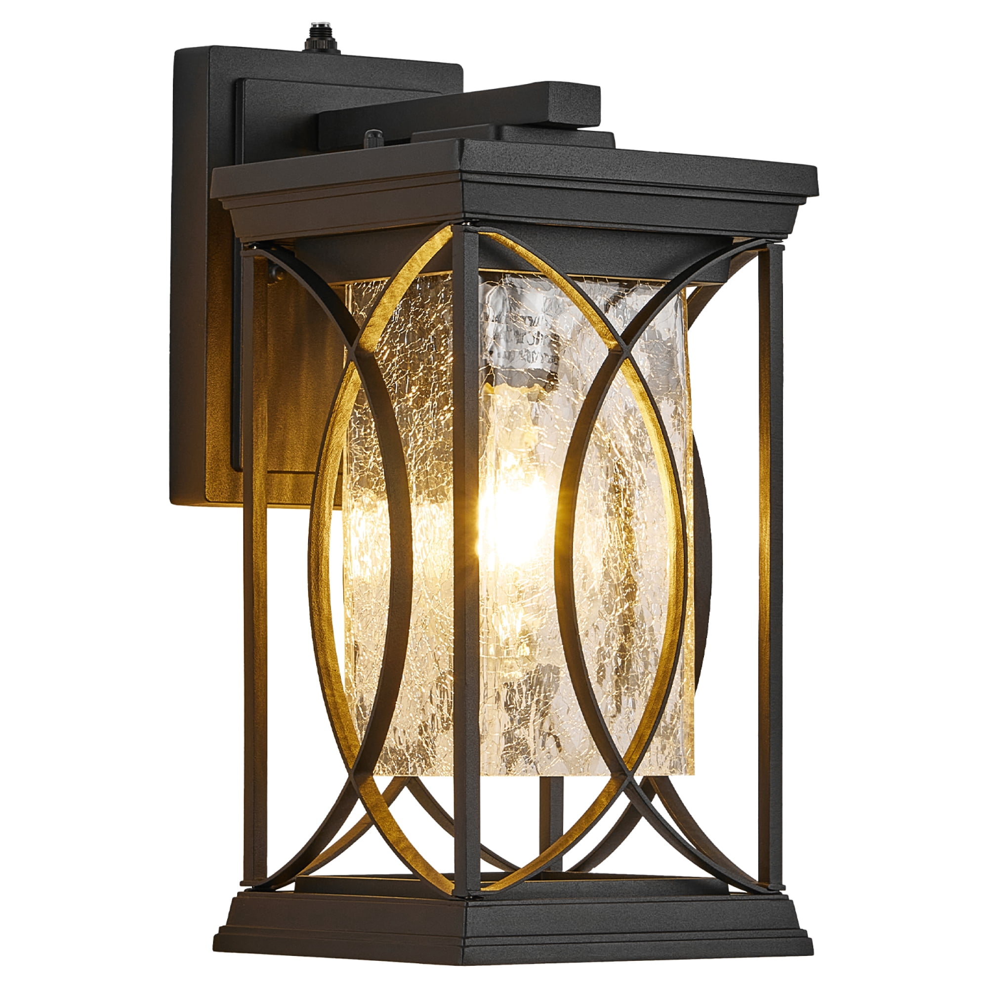 Leumius Dusk to Dawn Outdoor Wall Lantern Small Modern Exterior Light Fixture Aluminum with Crack-Like Glass Waterproof Outdoor Sconce Outside Light for House, Front Door