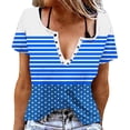 thumbnail image 2 of Aueoeo Women's Striped Short Sleeve T-Shirts with Button Front, Casual Deep V-Neckline Tops for Summer and Springtime,Blue,XXL, 2 of 6