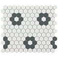 thumbnail image 2 of somertile fxlghwd hex porcelain floor and wall tile, 10.25" x 12", antique white with black dot, 2 of 7