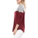 thumbnail image 4 of Camiseta casual de manga larga con escote en V y bloques de color INSPIRE CHIC para mujer, tamaño L, color rojo vino, 4 of 7