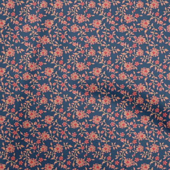 oneOone Polyester Spandex Navy Blue Fabric Floral Sewing Craft Projects Fabric Prints By Yard 56 Inch Wide