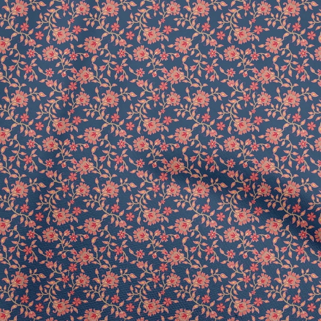 oneOone Polyester Spandex Navy Blue Fabric Floral Sewing Craft Projects Fabric Prints By Yard 56 Inch Wide