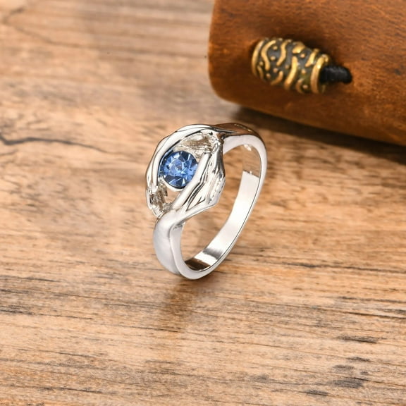 Blue CZ Stone Rings for Men Women,Two Hands Embrace Silver Color Ring,Wedding 14K White Gold Ring Anniversary Jewelry Gift