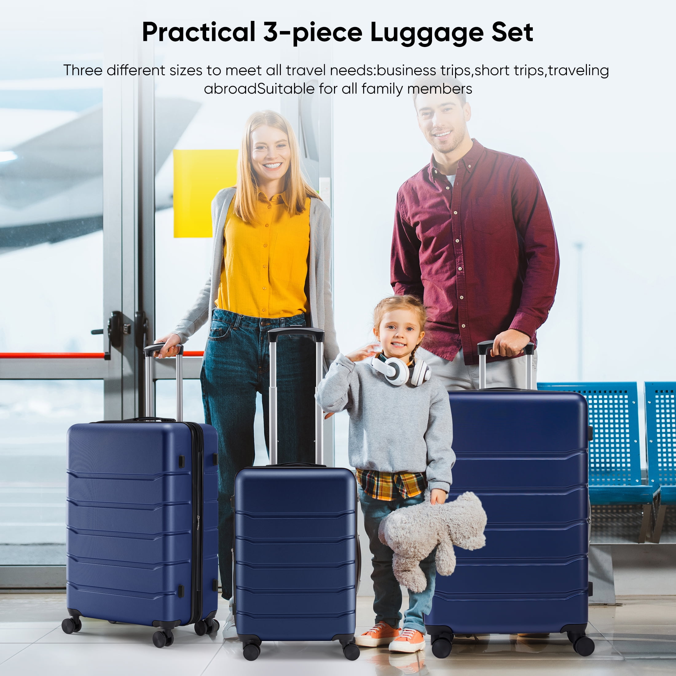 MCQ Hardshell Carry-On Luggage Set, Double Spinner Suitcase with TSA Lock, Blue, 3-Piece (20/24/28 Inch)
