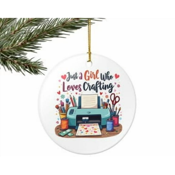 Crafty Girl Ceramic Ornament, Fun Gift for Crafters, Home Decor, Creative Holiday Decoration, DIY Lover's Keepsakes, Christmas Ornament Gift
