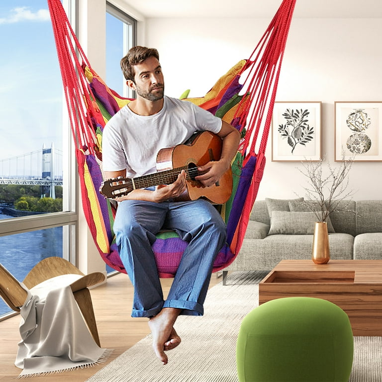 Livhil Large Indoor Rope Hammock Chair Swing Max 300 lbs Portable with Pocket Colorful Walmart