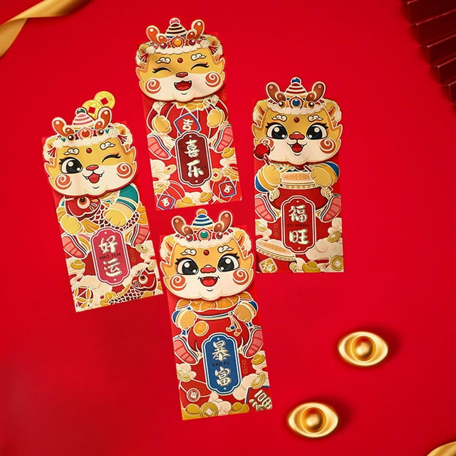 4Pcs Chinese Lunar New Year Red Envelopes Red Packets for Wedding Graduation B
