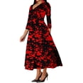 thumbnail image 2 of Vestido largo VisiChenup, sexy, negro y rojo, cuello en V, manga larga, 2 of 3