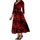 thumbnail image 2 of Vestido largo VisiChenup, sexy, negro y rojo, cuello en V, manga larga, 2 of 3