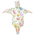 thumbnail image 2 of FORMRS Wearable Blanket Hoodie with Sleeves for Kids Cozy Flannel Sweatshirt, Colorful Easter Eggs, 2 of 7