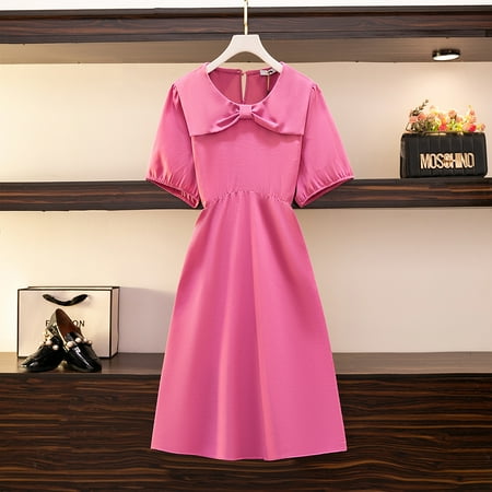 

Plus size women‘s summer casual dress Black pink polyester fabric loose comfortable skirt mid-length party dress 2024 WOMEN
