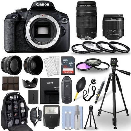 Canon EOS 2000D / Rebel T7 DSLR Camera + 18-55mm + 75-300mm + 30 Piece Bundle - International Version