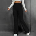 thumbnail image 3 of Women's Elastic Slim Fit Flared Pants, Brushed Striped Solid Color Casual Trousers with Side Pockets, Comfortable Bootcut Leggings for Sports Leisure and Daily Wear Black L, 3 of 9
