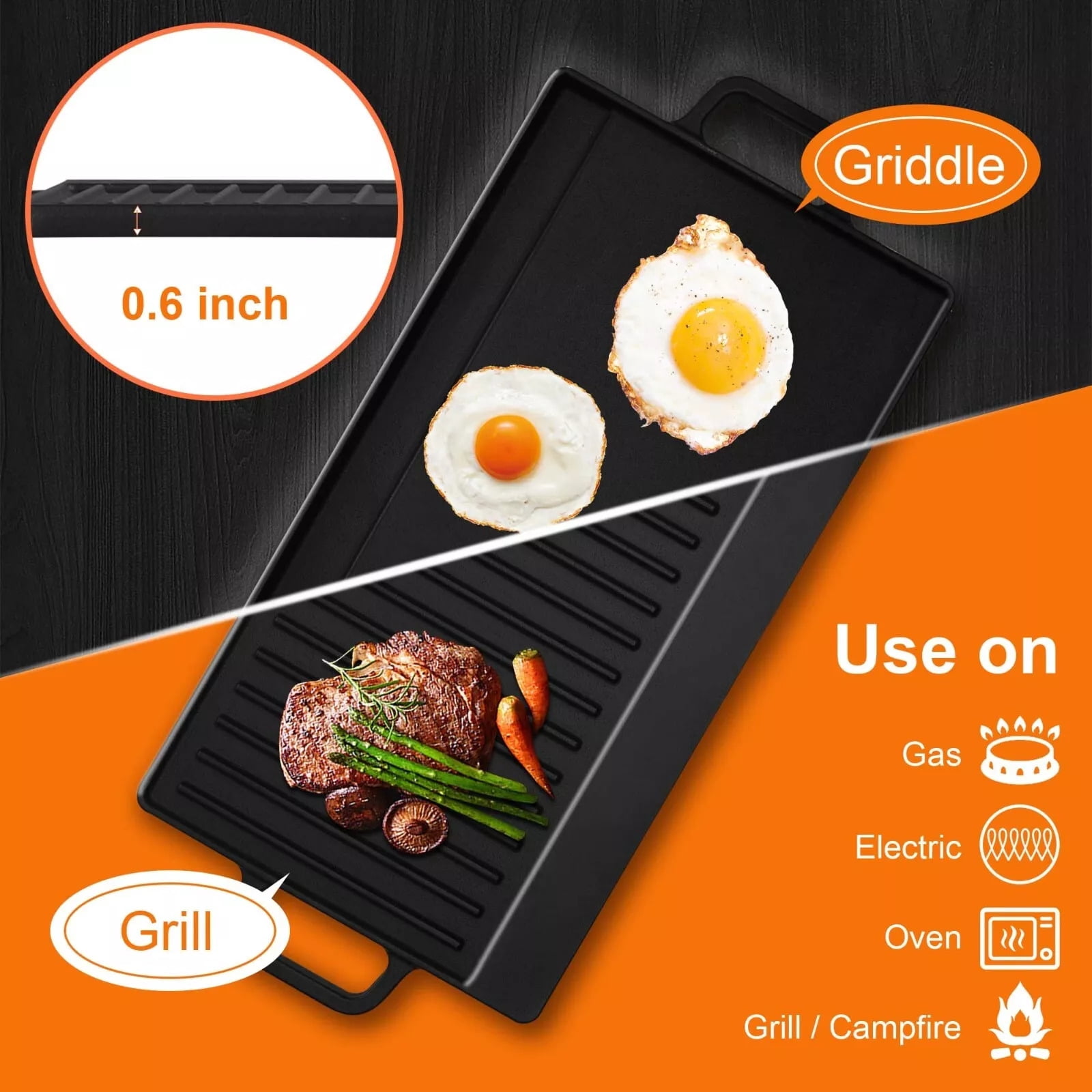 AMZGACHFKTCH 5 Burners Gas Cooktop Stainless Steel Reversible Grill