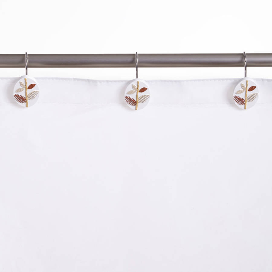 Popular Bath Alysia Ivory Leaf Collection Fabric Shower Curtain & Hook Set 