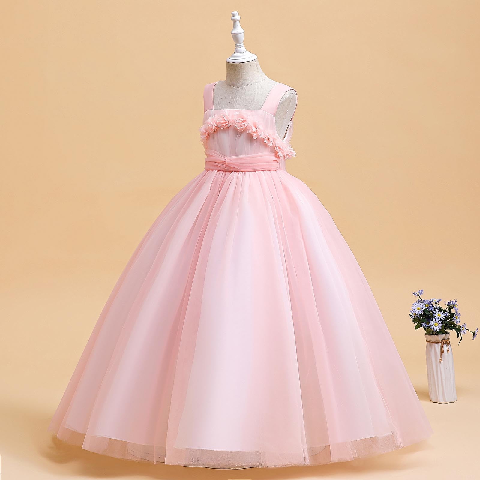 Wedding Guest Dresses for Girls 225 Size 6-17 Juniors Teens Elegant Sleeveless Floral A-Line Solid Tulle-Tutu Flower Girls Prom Dress