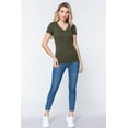 thumbnail image 2 of Saronite Basics V Neck Short Sleeve Henley Knit Shirt Top, True Olive (Women's), 2 of 4