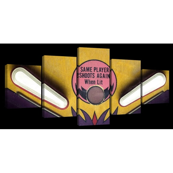 Elephant Stock Pinball Machine Game Wall Art - Horizontal Multi Panel Canvas - 5 Pieceliving Room Wall Decor - Photography Hobbies And Lifestyle Multi Panel - White And Purple Decor - 29" x 12"