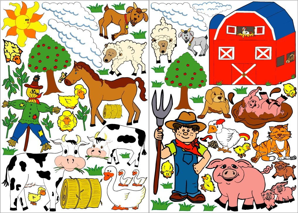 Farm Animals Wall Decals Stickers/Barnyard Animal Wall Decor with Cows, Sheep, Pigs, Horse