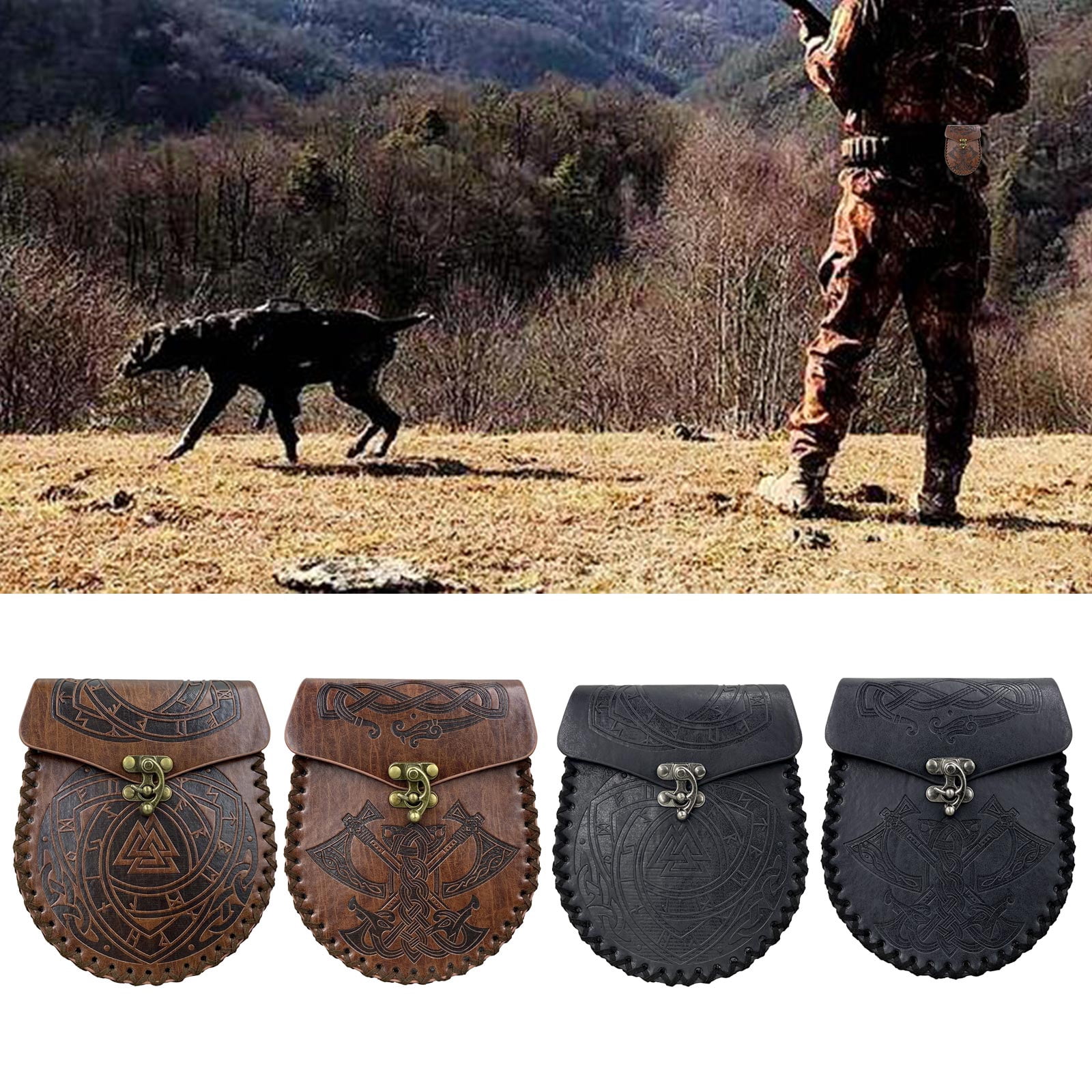 BIBABLYKE Portable Fanny Pack Bag Medieval Leathers Belt Pouch Vintage Embossed Purse Renaissance Dices Bag Cosplay Supplies