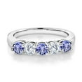 thumbnail image 2 of Gem Stone King 925 Sterling Silver Blue Tanzanite and White Moissanite 5-Stone Wedding Anniversary Band Ring for Women (0.86 Cttw, Gemstone December Birthstone, Size 6), 2 of 3