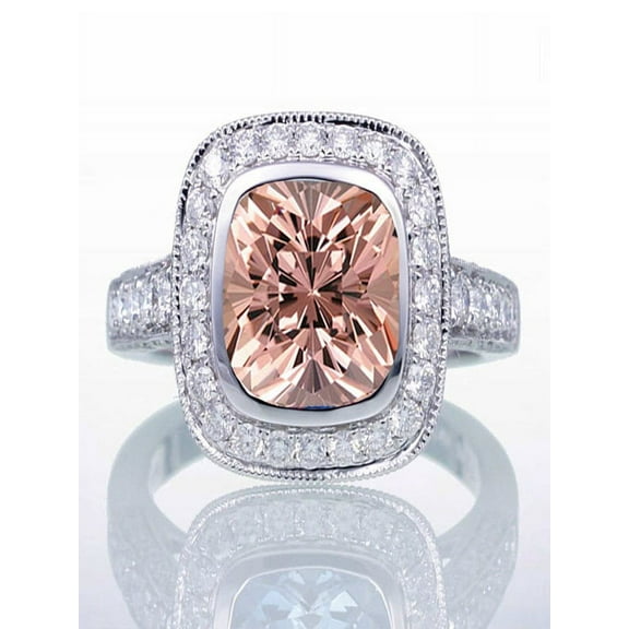 1.5 Carat Cushion Cut Morganite and Diamond Halo Vintage Engagement Ring for Women on 10k White Gold