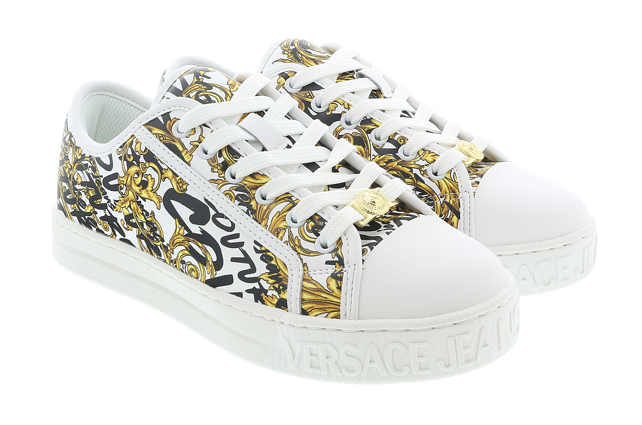 Versace Jeans Couture White/Gold Logo Brush Up Sneakers-7 for - Walmart.com