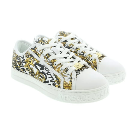 

Versace Jeans Couture White/Gold Logo Brush Baroque Lace Up Sneakers-9 for Womens