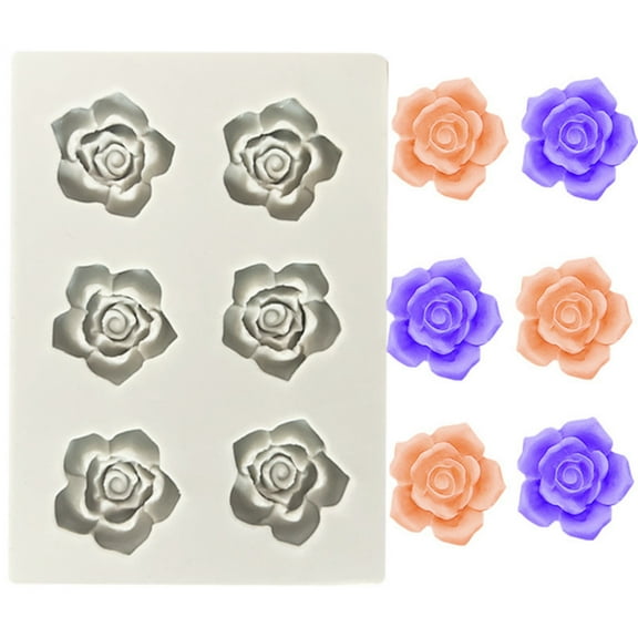 Valentine's Day Rose Silicone Fondant Molds 6 Cavity Flower Cake Resin Mold Candy Chocolate Ice Cube Fondant Molds Kitchen Baking Tools for Sugarcraft Cake Decorating
