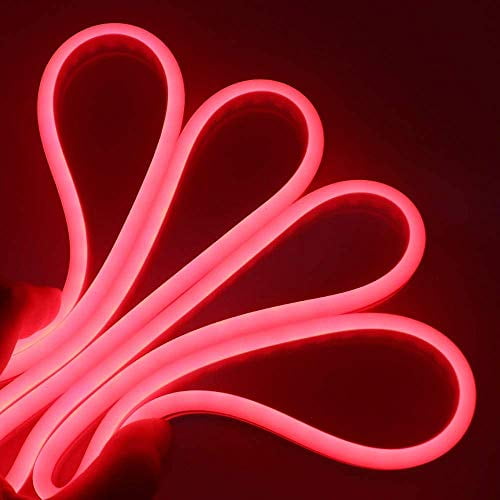 LED Neon Strip Light Waterproof 16.4ft/5m 12V DC 600 SMD2835 LEDs Cuttable Flexible LED NEON Light for Indoors Outdoors Decor (Power Adapter not Included) (Red) -