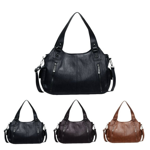 Leather Tote Bag For Women Soft Leather Hobo Purses Large Satchel Bags Crossbody Slouchy Bag Multi Pockets Leather Tote Handbags for Women,Versatile Womens Shoulder Bags,Stylish Hobo Bags.(Black)