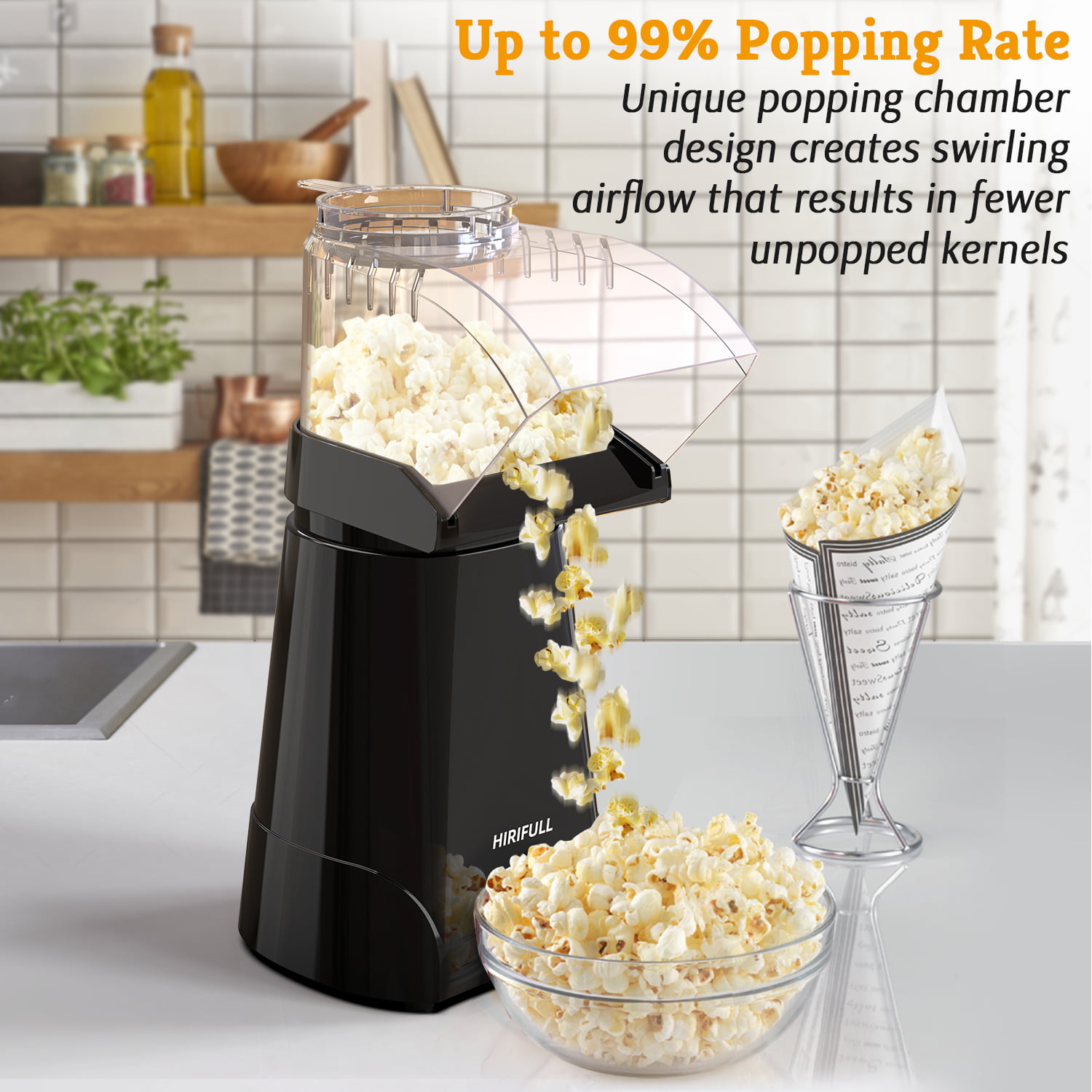 Homdox BU0988S-3031mn Popcorn Machine 1200W Hot Air Popcorn Maker Electric  Popcorn Maker No Oil Popcorn Popper with Removable Measuring Cup for Home