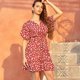 thumbnail image 1 of Mini vestido de mujer de una línea de cintura alta con cuello en v con mangas cortas con volant MABOTO Vestido de verano, 1 of 7