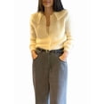 thumbnail image 2 of Womens Y2k Peplum Cardigan Sweater Long Sleeve Button Up Crochet Cardigan Ruffle Fall Fashion Sweater Light Yellow L, 2 of 8