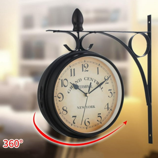 Reloj decorativo Colco de caras doble 360 grados Colgante de hierro forjado