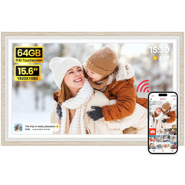 Marco digital para fotos BIGASUO de 15.6" FHD con pantalla táctil y WiFi