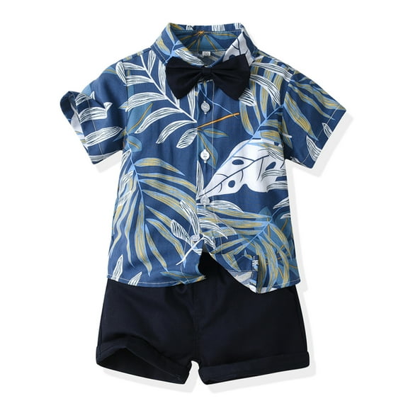 XUELUO Toddler Boys Casual Outfit Sets Short Sleeve Floral Prints T Shirt Tops Shorts Child Kids Gentleman Outfits Clothing Streetwear