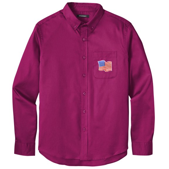 Men's US WAVING FLAG PATCH Twill Shirt with Pocket, Extra-Small Wild Berry