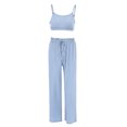 thumbnail image 5 of Elainilye Fashion Pajamas for Women Set Vests Three Piece Set Strips Wearing Long Pants Pajamas Homewear Loungewear,Blue, 5 of 6