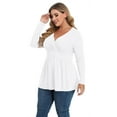 thumbnail image 5 of Uvplove Women's Spring Plus Size V-Neck Tunic Tops Casual Loose Long Sleeve Blouses with Pleated,US L-4XL in White, 5 of 11
