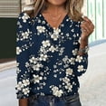 thumbnail image 2 of Stamzod Fall Women Blouses Fashion Floral Printed V Neck Pullover Tops Casual Long Sleeve Shirts for Women Navy B M, 2 of 7