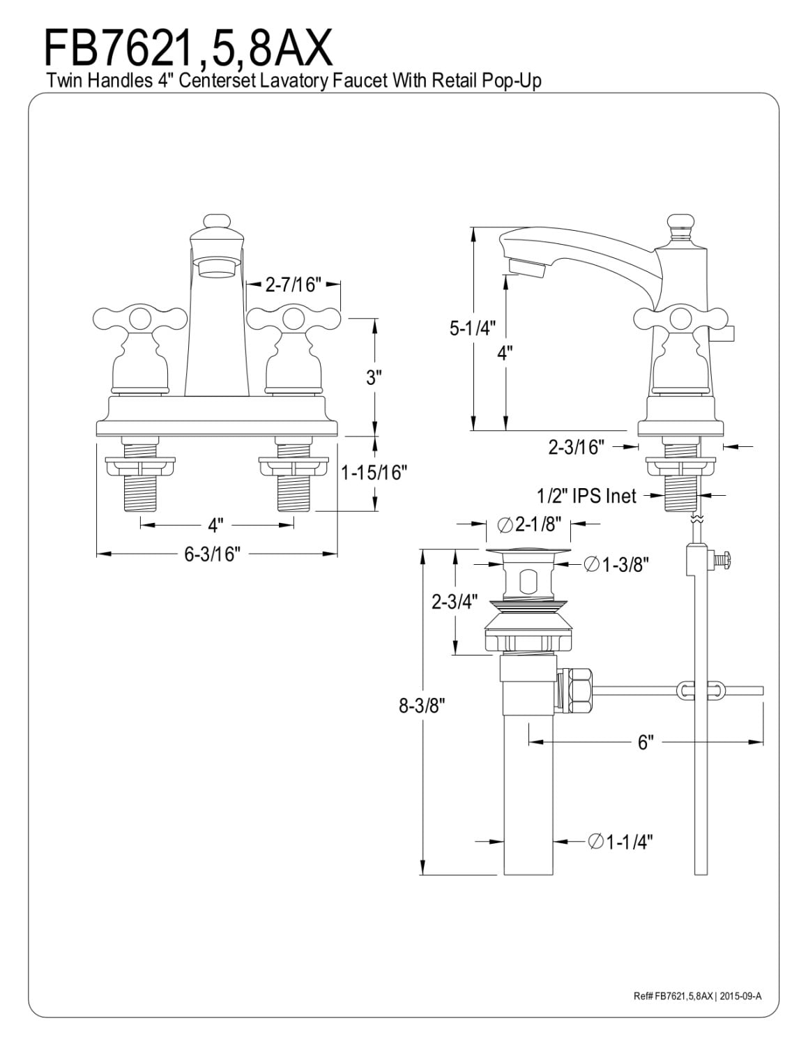 Kingston Brass FB7625AX 4 in. Centerset Bathroom Faucet, Oil Rubbed Bronze