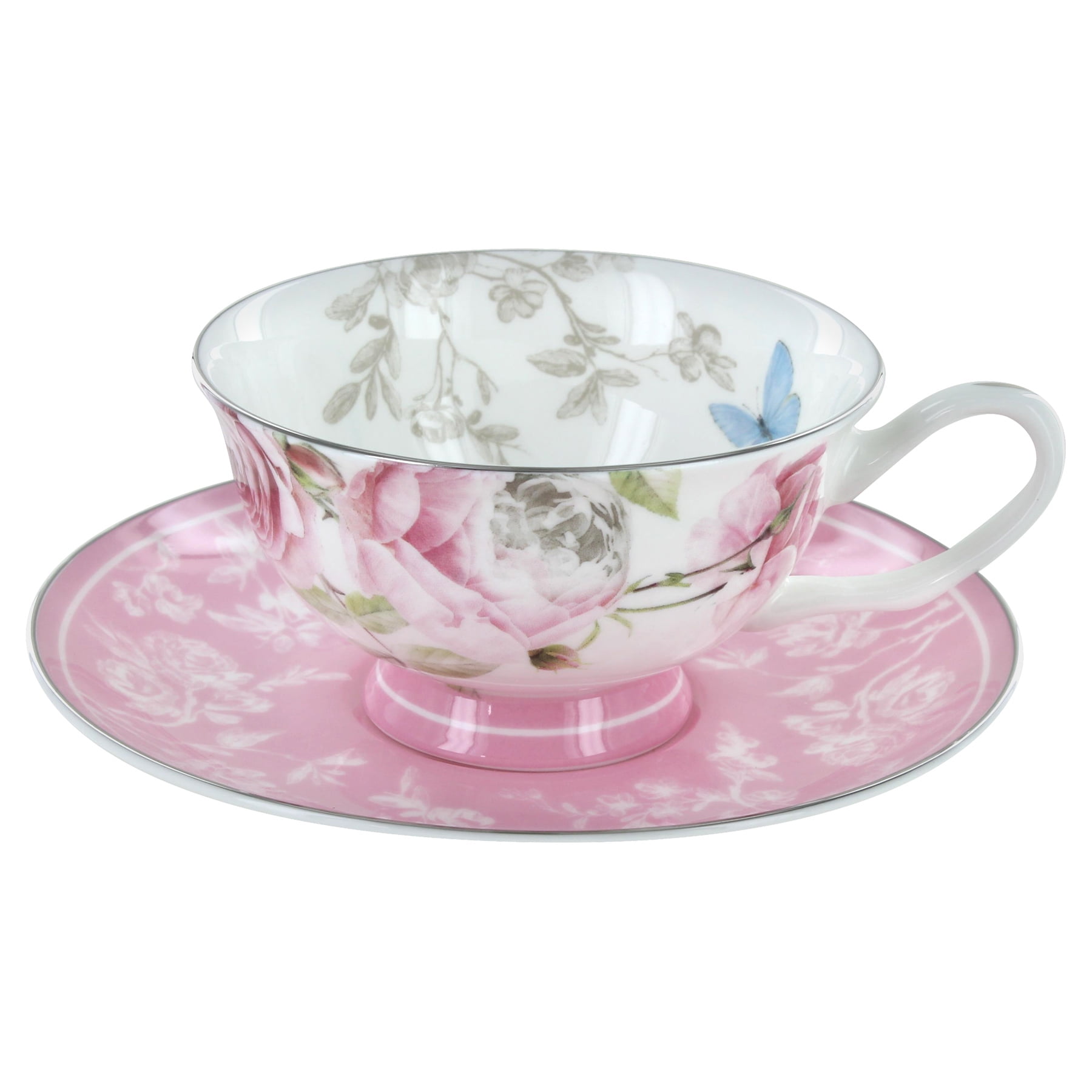 Beau Rose Bone China - Cup and Saucer - Set of 4 - Walmart.com